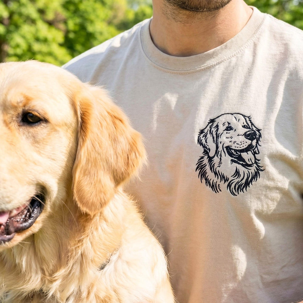 Custom Dog Shirt From Photo, Embroidered Portrait Shirt With My Dog, Golden Retriever Dad Tee, Father's Day Gift For Husband