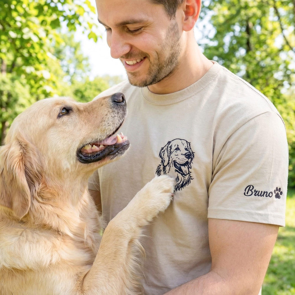 Custom Dog Shirt From Photo, Embroidered Portrait Shirt With My Dog, Golden Retriever Dad Tee, Father's Day Gift For Husband