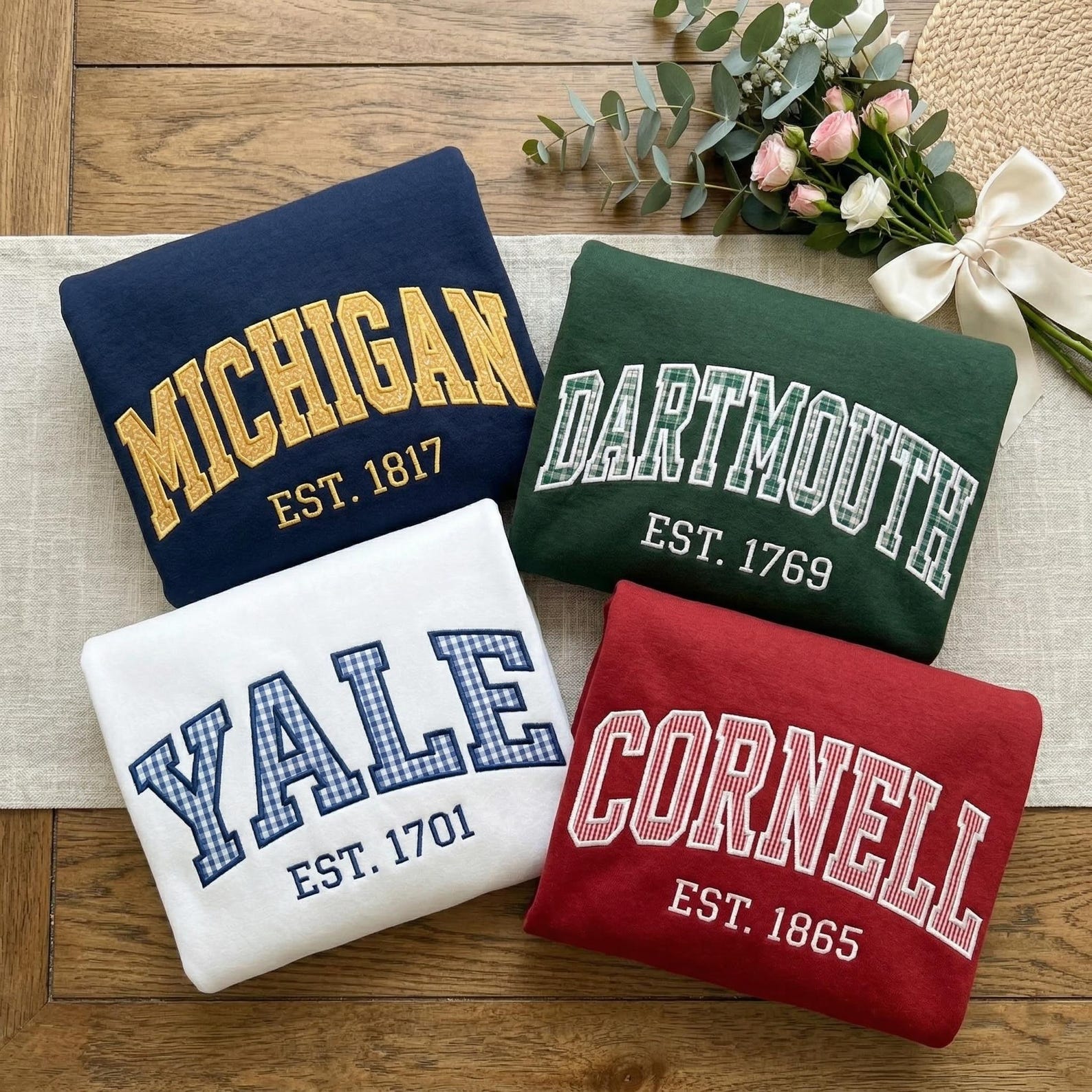 Embroidered Custom Varsity Letter Sweatshirt, Custom College Patchwork Shirt, University Gingham Applique Tee, Game Day Outfit, Custom Gift