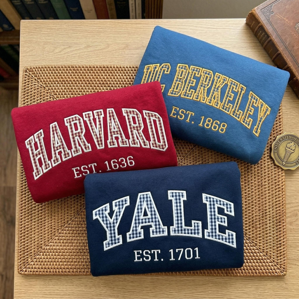 Embroidered Custom Varsity Letter Sweatshirt, Custom College Patchwork Shirt, University Gingham Applique Tee, Game Day Outfit, Custom Gift
