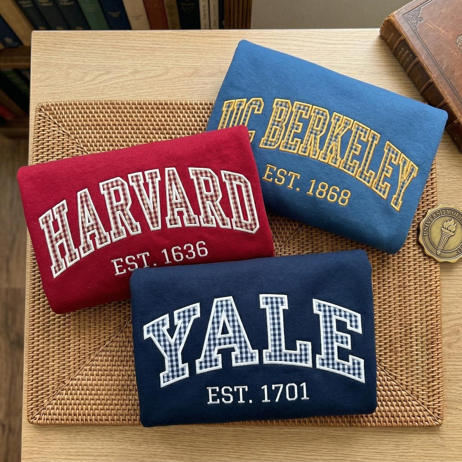 Embroidered Custom Varsity Letter Sweatshirt, Custom College Patchwork Shirt, University Gingham Applique Tee, Game Day Outfit, Custom Gift
