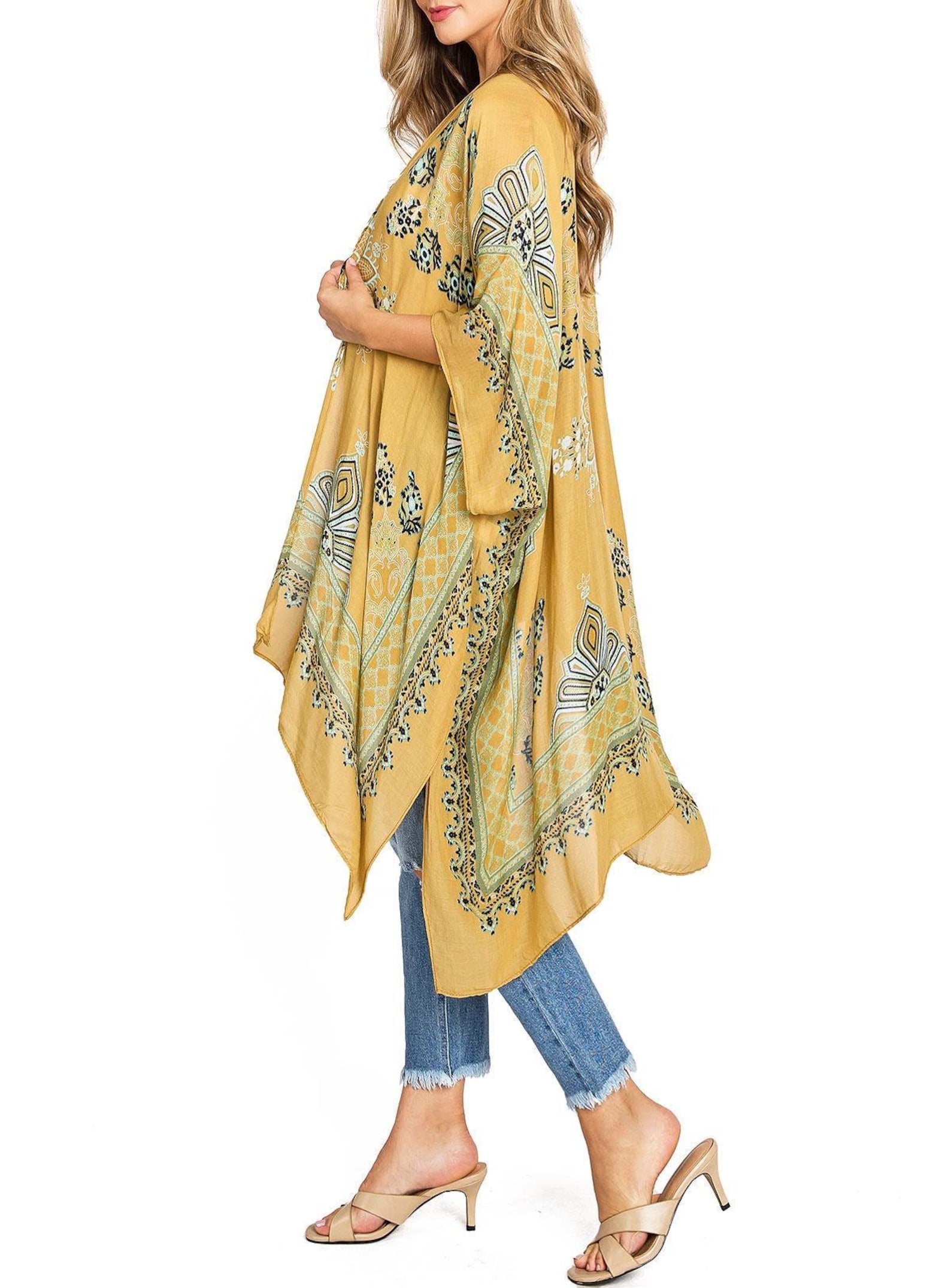 Women's Viscose Boho Festival Paisly Printed Shawl Kimono
