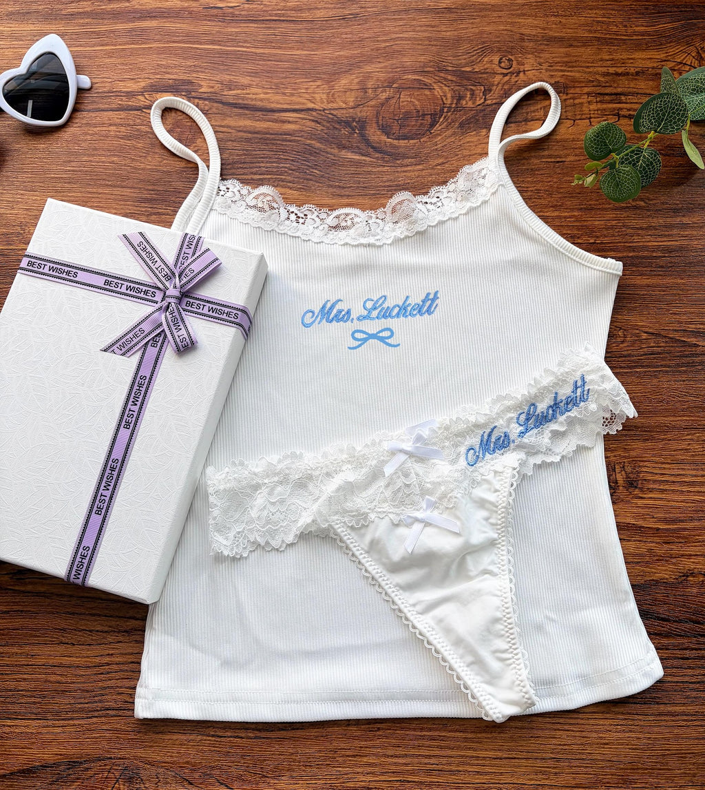Personalized Bride Lingerie Set Bridal Shower Gift Box Pajamas set with Embroidere Custom Underwear Set SXQ1604