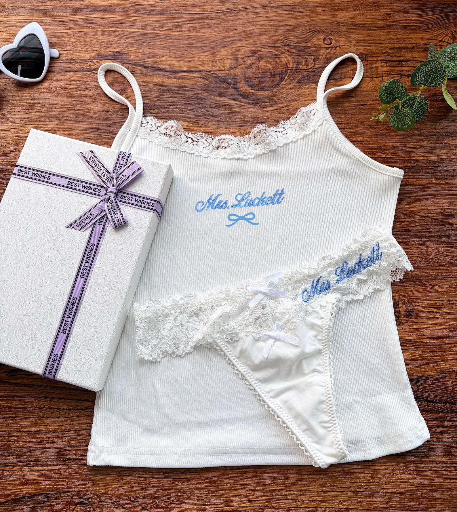 Personalized Bride Lingerie Set Bridal Shower Gift Box Pajamas set with Embroidere Custom Underwear Set SXQ1604