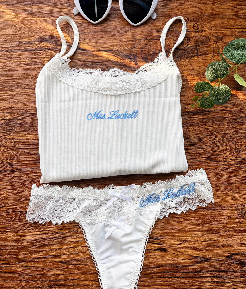 Personalized Bride Lingerie Set Bridal Shower Gift Box Pajamas set with Embroidere Custom Underwear Set SXQ1604