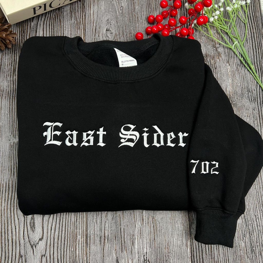 Custom Old English Embroidered T-shirt, Personalized Gothic Text Tee, Black on Black Streetwear Top, Edgy Custom Slogan Shirt