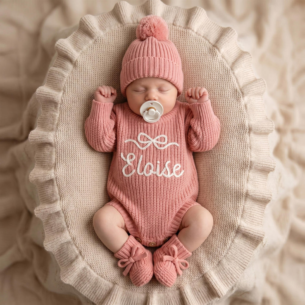 Hand Embroidered Name Baby Romper Set,Personalized Outfit, Baby Girl Romper, Coming Home, Embroidered Newborn Gift