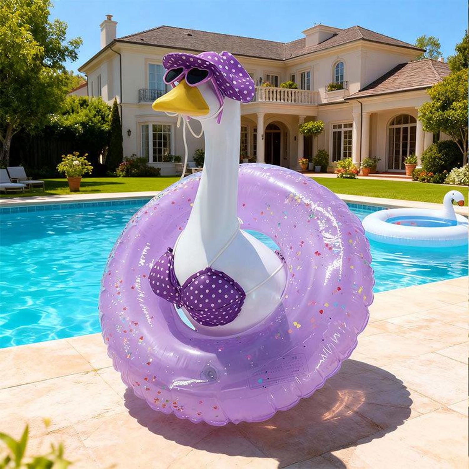 Pink Mermaid Pool Float Porch Goose Outfit | Funny Summer Garden Decor, Patio Yard Display Gift