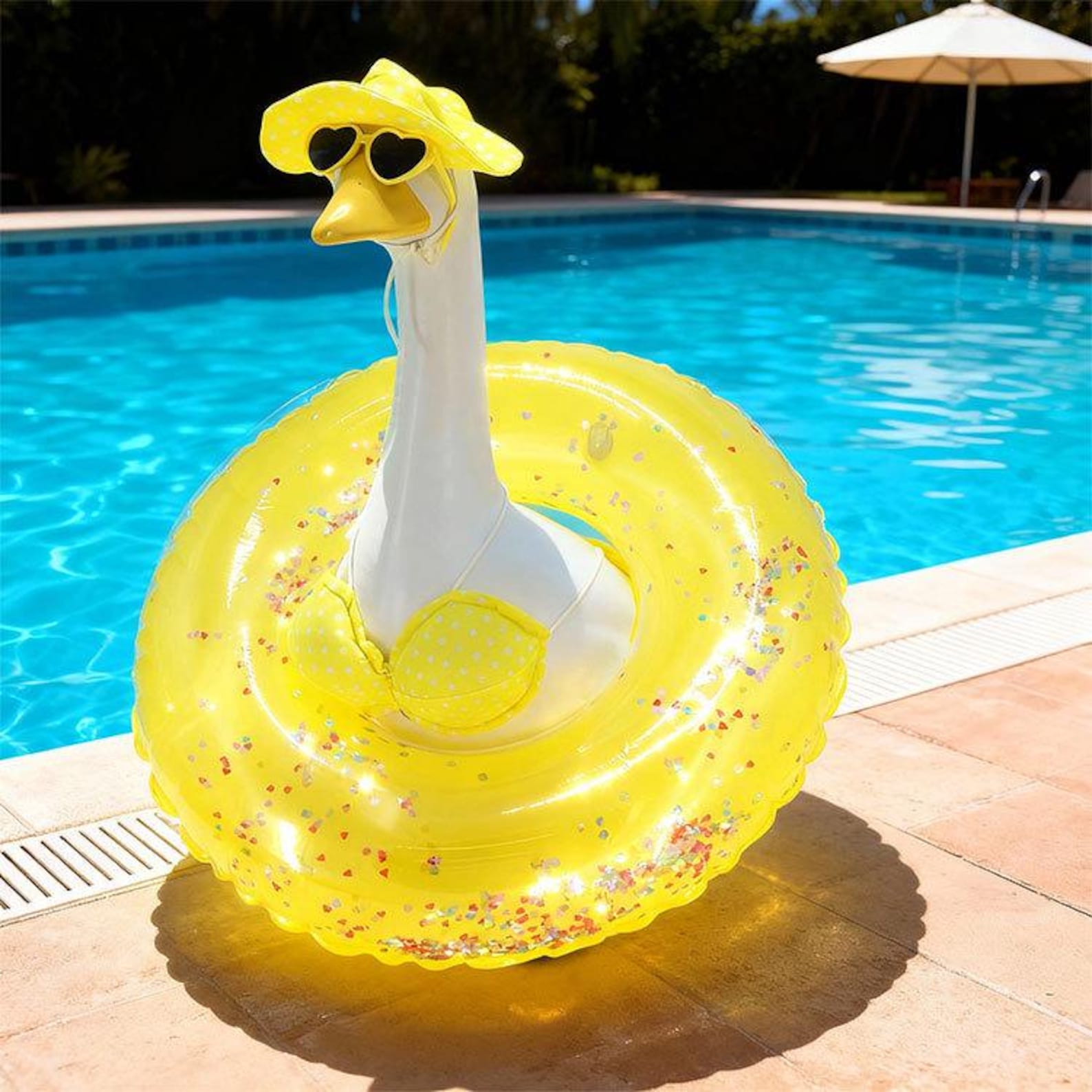 Pink Mermaid Pool Float Porch Goose Outfit | Funny Summer Garden Decor, Patio Yard Display Gift