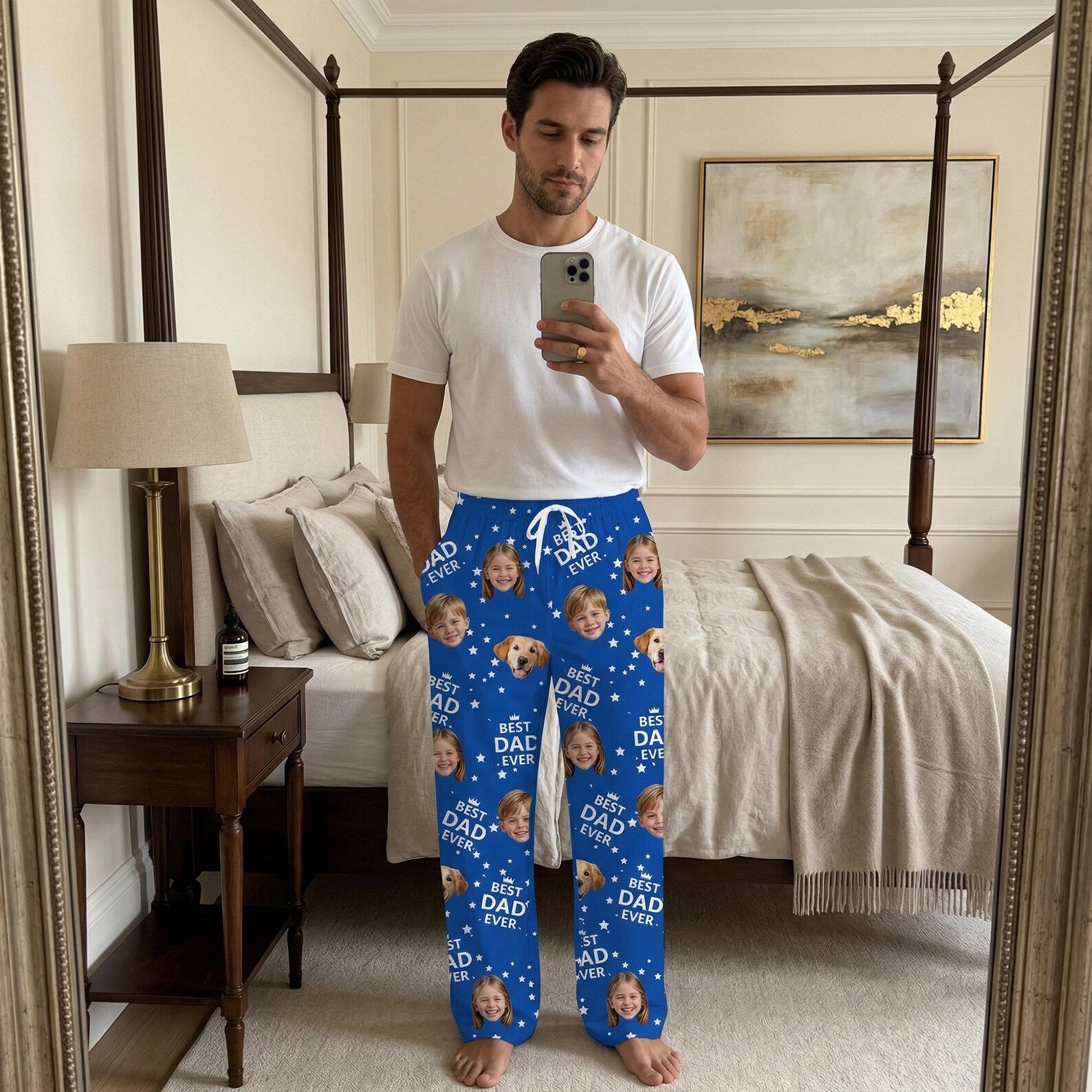 BEST DAD EVER Pajama Pants with Faces, Father's Day Gifts for Dad,Women Pajama Pants, Personalized Pajamas with Face,Custom Face Pajamas