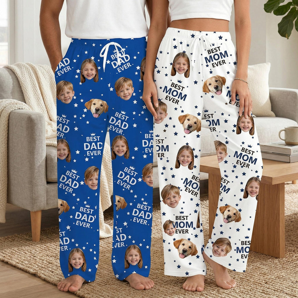 BEST DAD EVER Pajama Pants with Faces, Father's Day Gifts for Dad,Women Pajama Pants, Personalized Pajamas with Face,Custom Face Pajamas