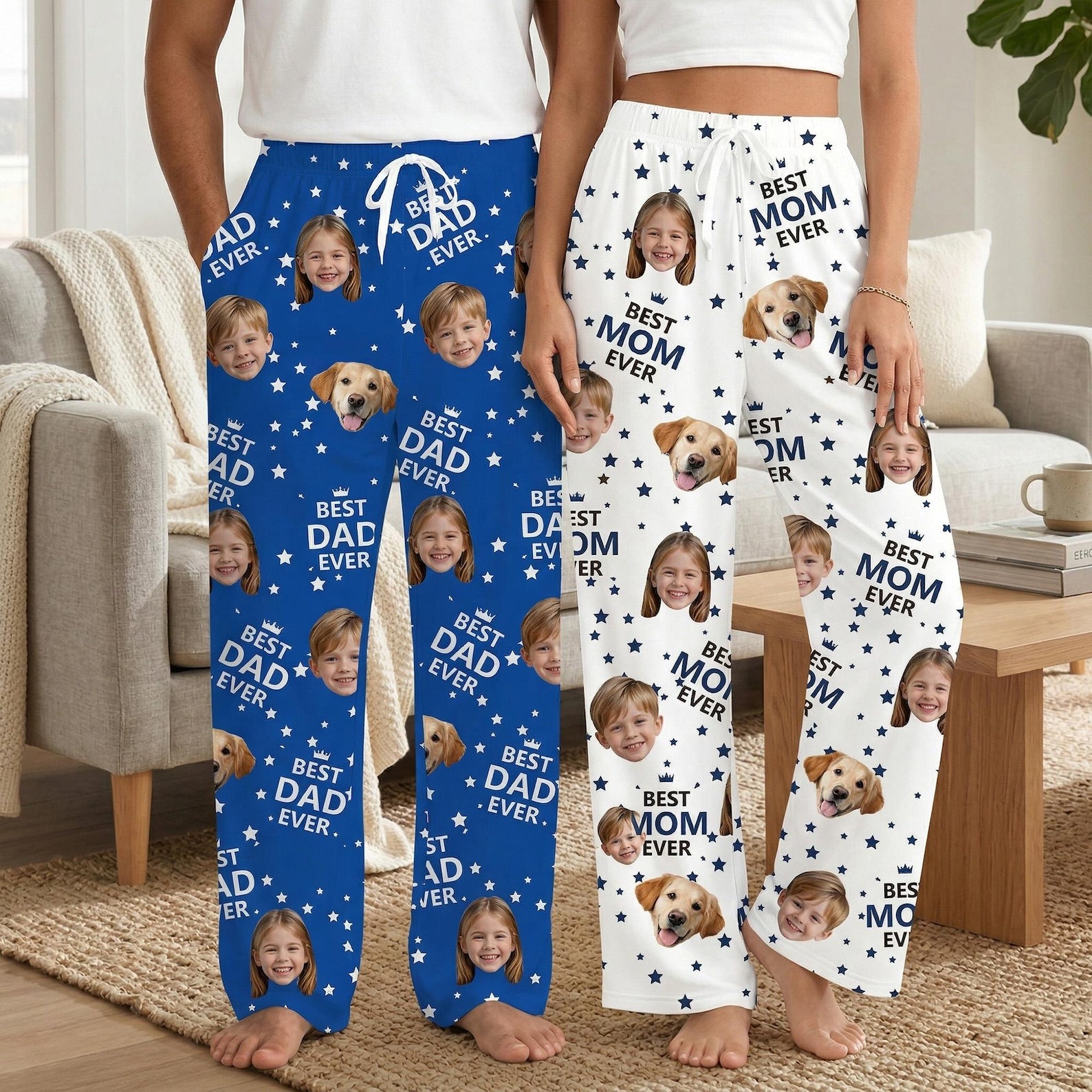 BEST DAD EVER Pajama Pants with Faces, Father's Day Gifts for Dad,Women Pajama Pants, Personalized Pajamas with Face,Custom Face Pajamas