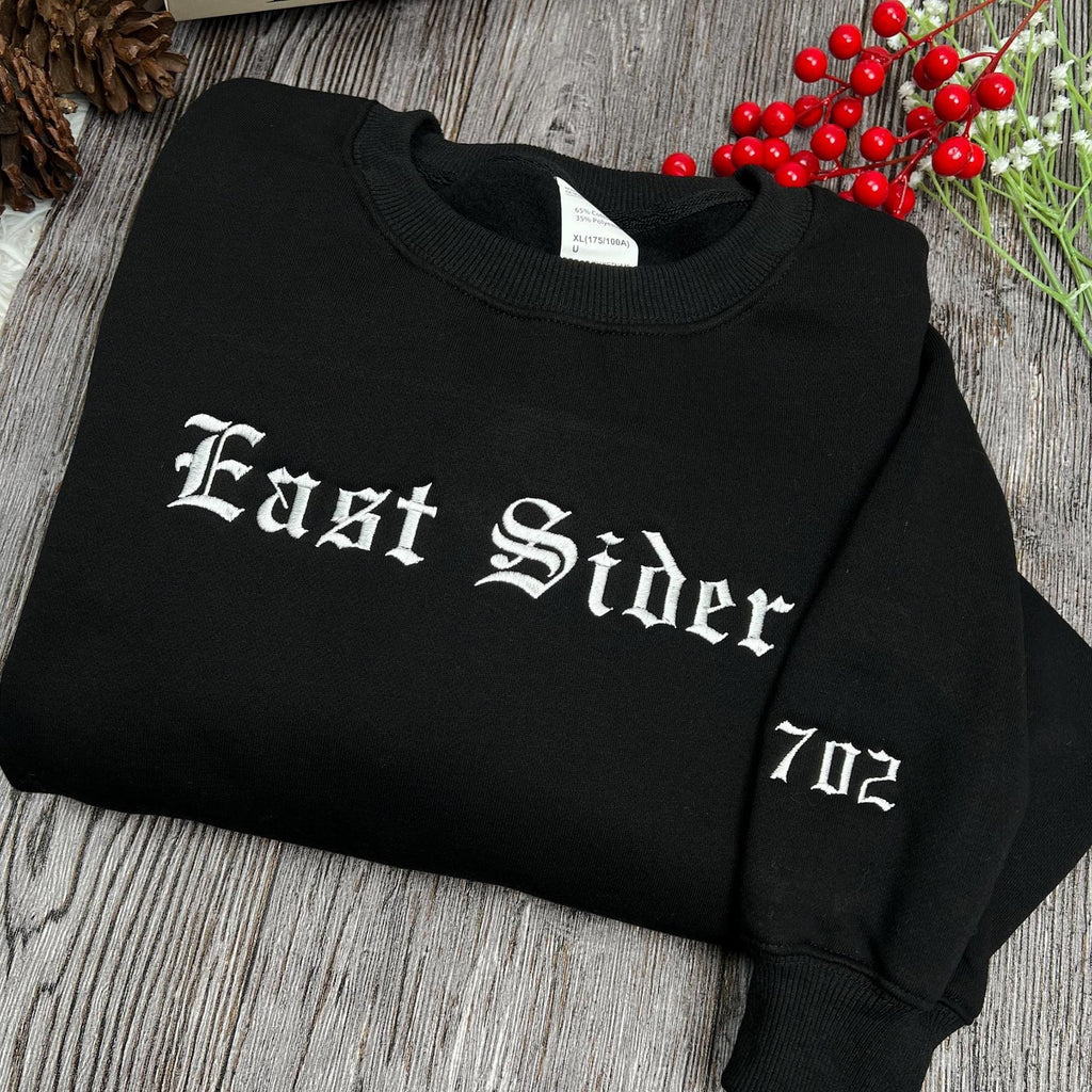 Custom Old English Embroidered T-shirt, Personalized Gothic Text Tee, Black on Black Streetwear Top, Edgy Custom Slogan Shirt