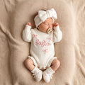 Hand Embroidered Name Baby Romper Set,Personalized Outfit, Baby Girl Romper, Coming Home, Embroidered Newborn Gift