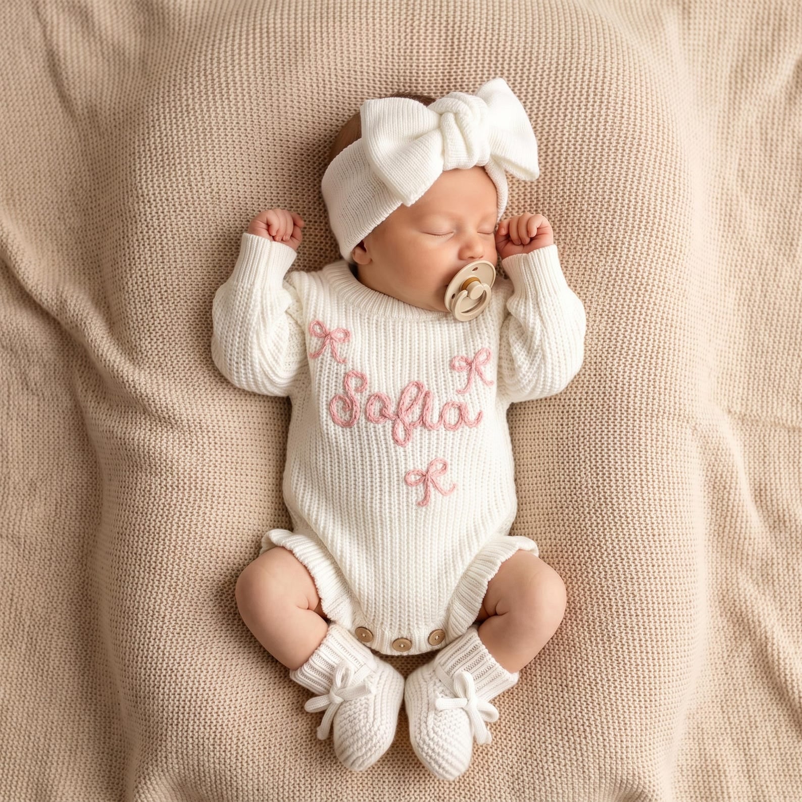 Hand Embroidered Name Baby Romper Set,Personalized Outfit, Baby Girl Romper, Coming Home, Embroidered Newborn Gift