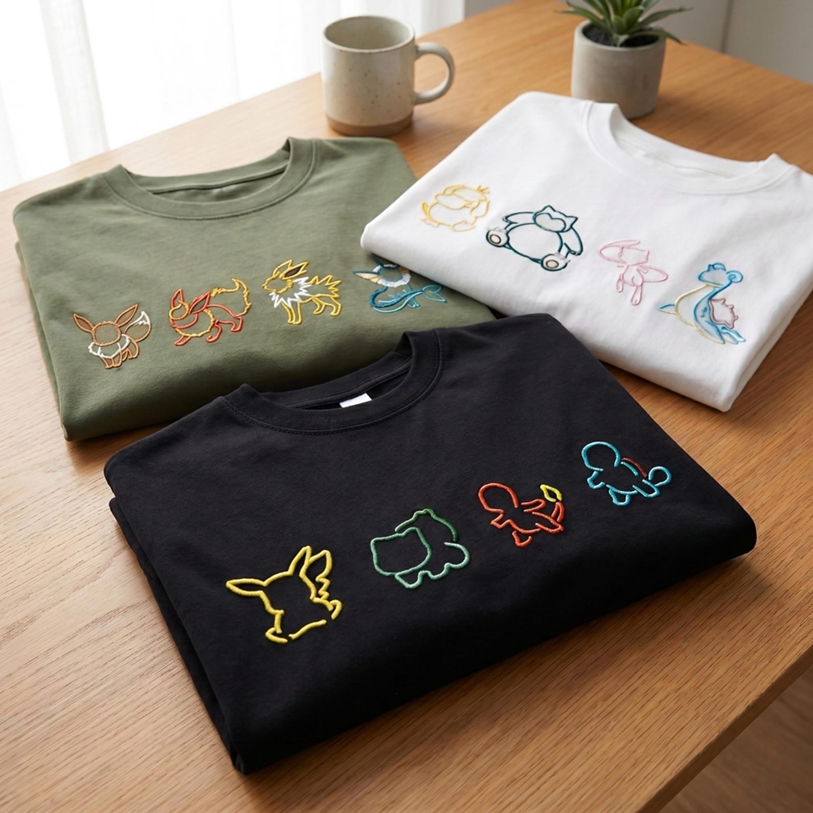 Outline Custom Embroidered Washed Shirt, Personalized Anime Tee, Gamer Washed T-Shirt Gift for Anime Fans
