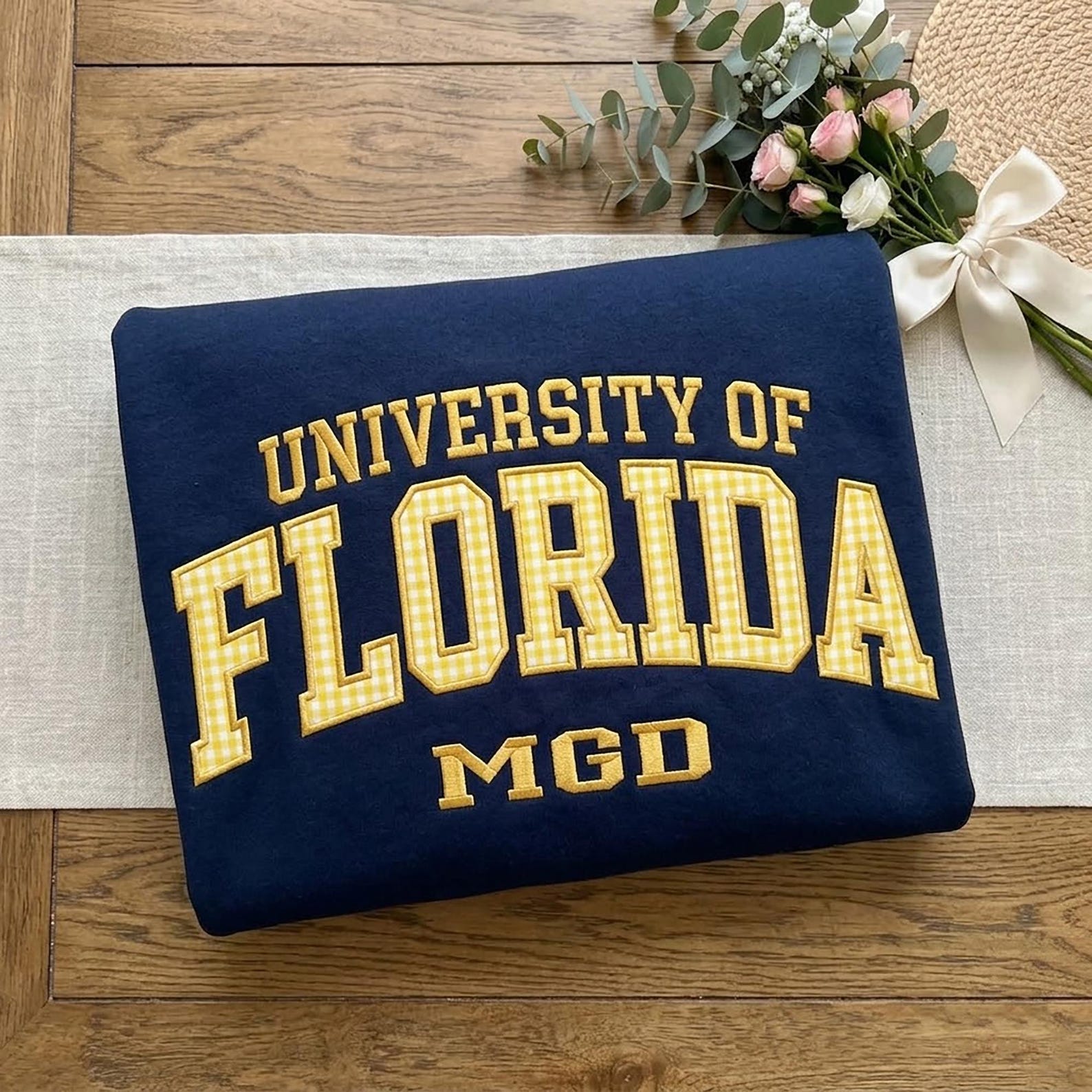 Embroidered Custom Varsity Letter Sweatshirt, Custom College Patchwork Shirt, University Gingham Applique Tee, Game Day Outfit, Custom Gift