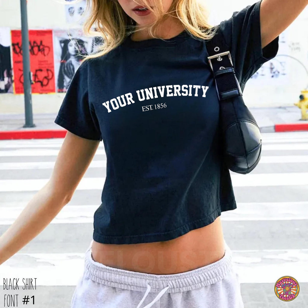 Custom College Baby Tee Personalized Crop Top,Trendy College Merch Apparel,Game Day Shirt,Custom Graduation Gift,Y2K Aesthetic   Top