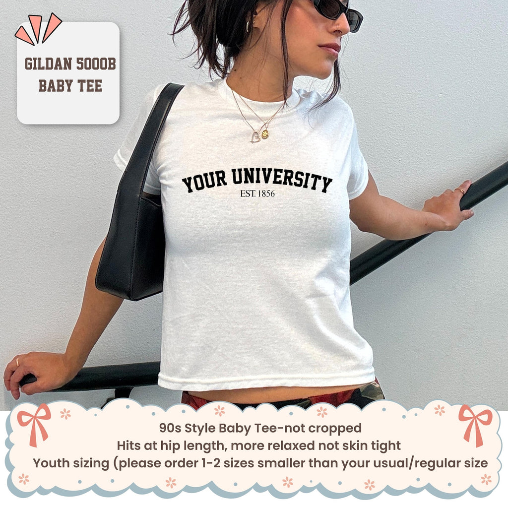 Custom College Baby Tee Personalized Crop Top,Trendy College Merch Apparel,Game Day Shirt,Custom Graduation Gift,Y2K Aesthetic   Top