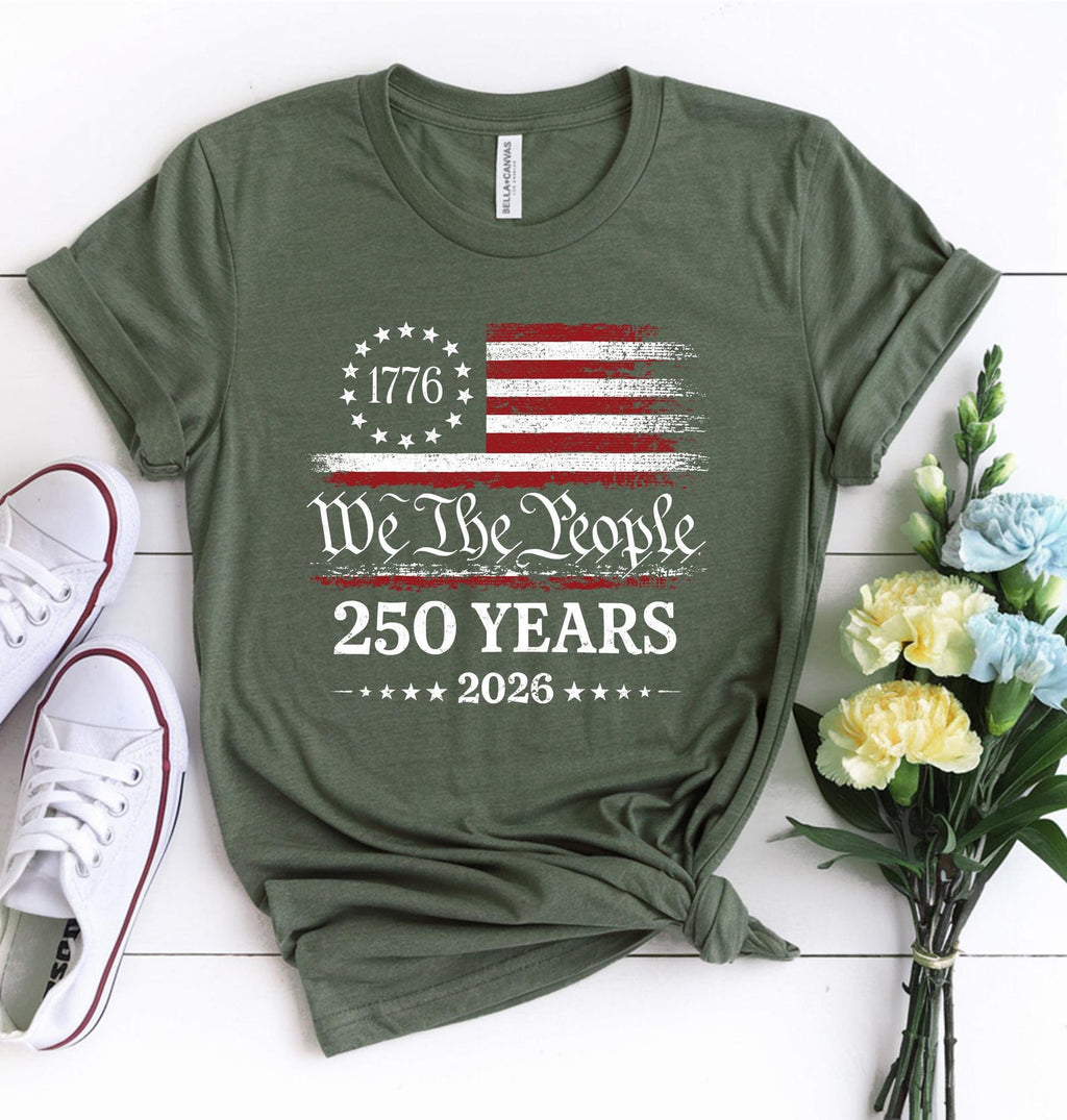 250th America Anniversary Shirt, US 250 Years T-shirt, Patriotic Tee with USA Flag, We The People Shirt, Retro Independence Day Women V-neck