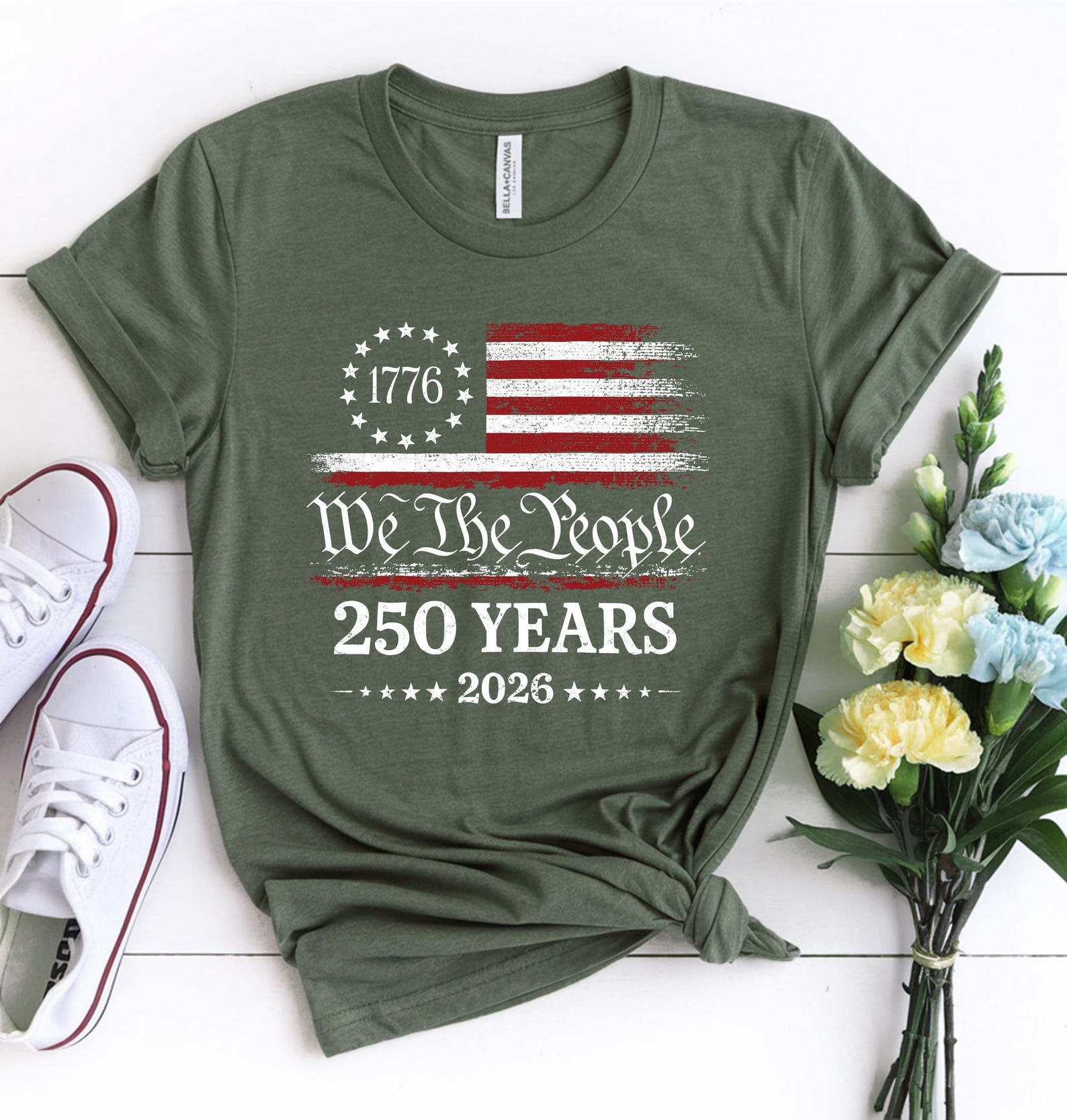 250th America Anniversary Shirt, US 250 Years T-shirt, Patriotic Tee with USA Flag, We The People Shirt, Retro Independence Day Women V-neck