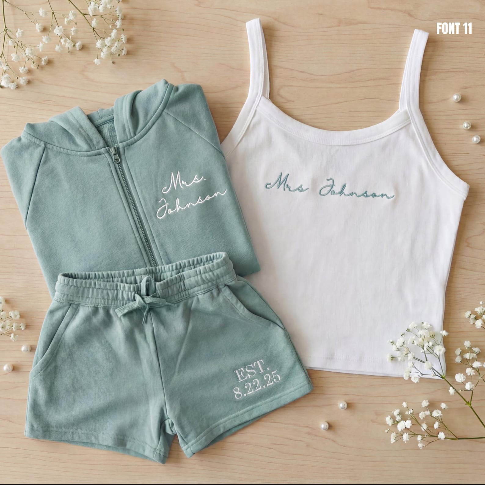 Mrs. Lounge Set Airport Outfit for Bride , Custom Embroidered Bride Tank, Bridal Shower, Custom Engagement Gift, Wedding Day Pajama