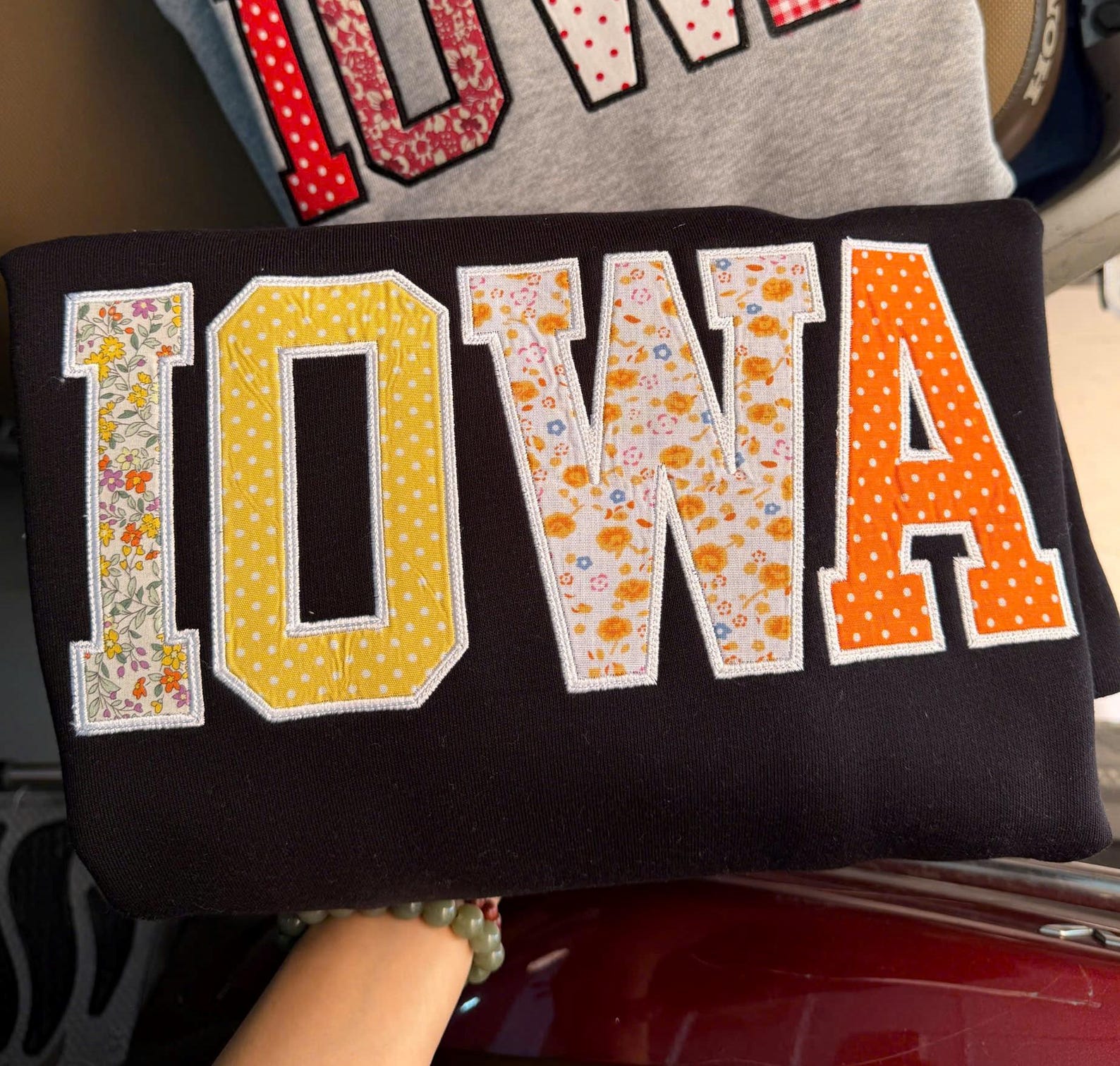 Custom Patchwork Embroidered Sweatshirt, Personalized Varsity Applique Crewneck, Gingham Floral College Style Gift