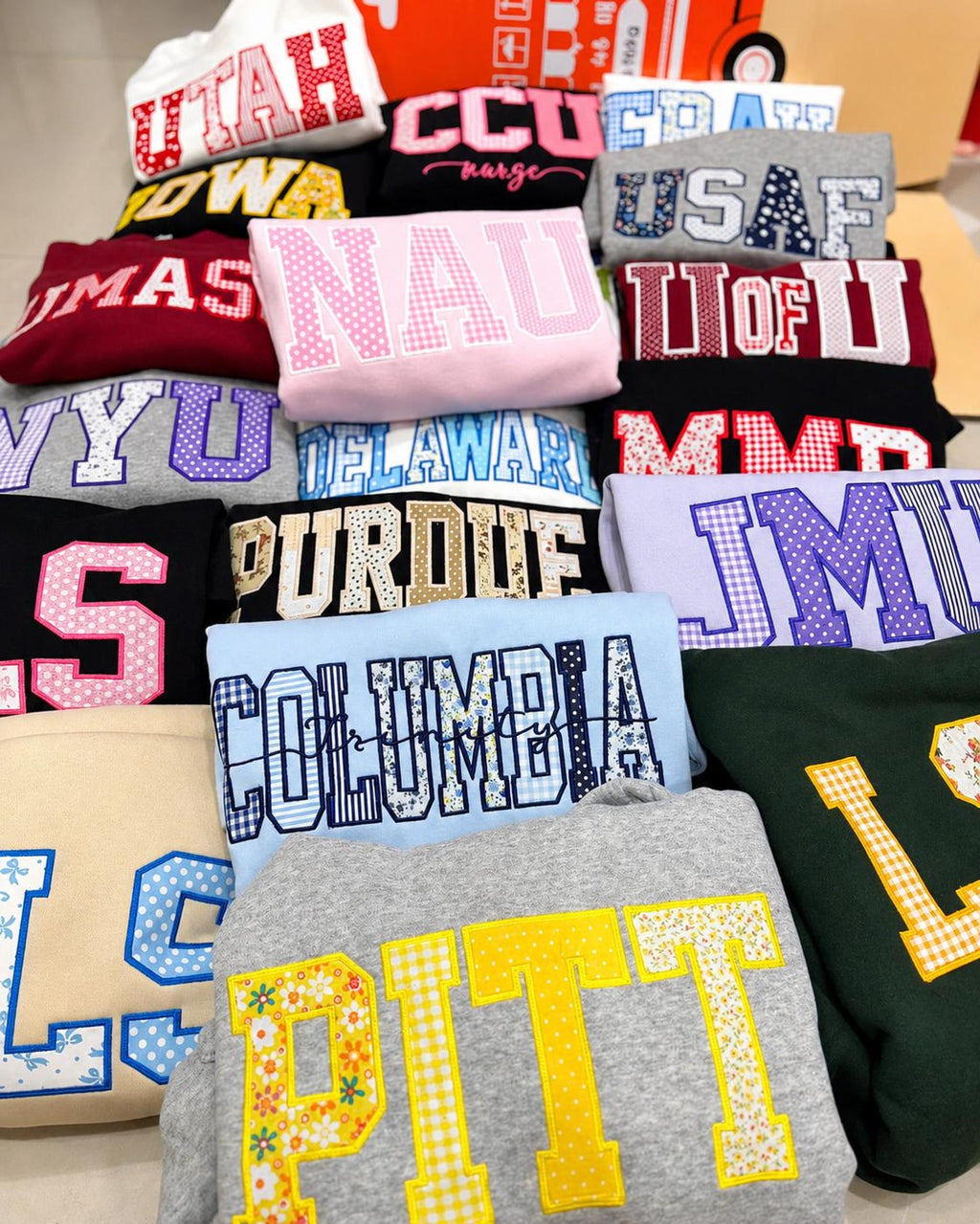 Custom Patchwork Embroidered Sweatshirt, Personalized Varsity Applique Crewneck, Gingham Floral College Style Gift