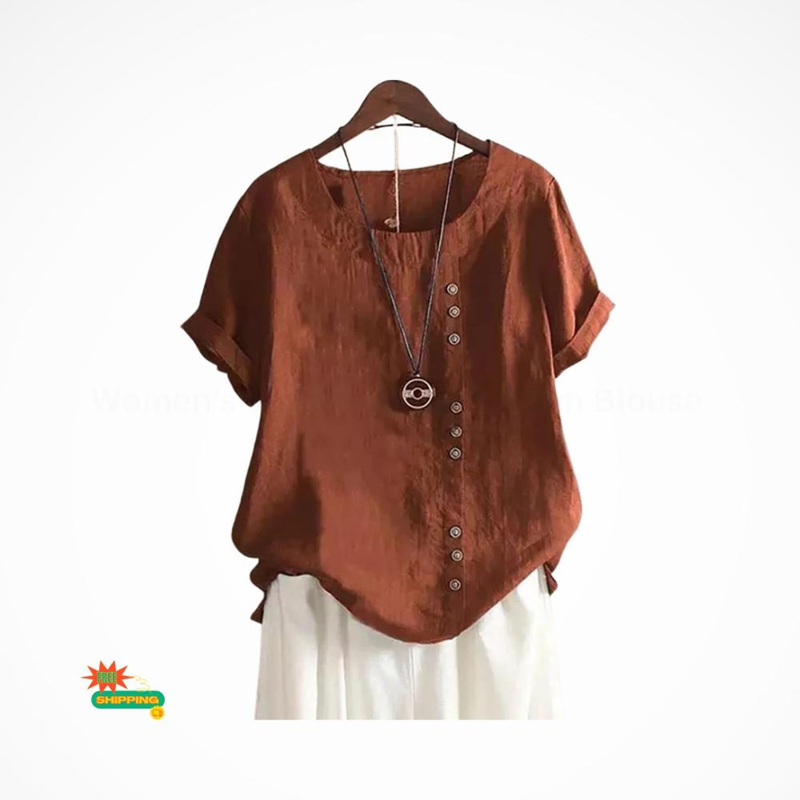 Women's Vintage Cotton Linen Blouse | Casual Button Front Short Sleeve Oversized Summer Top