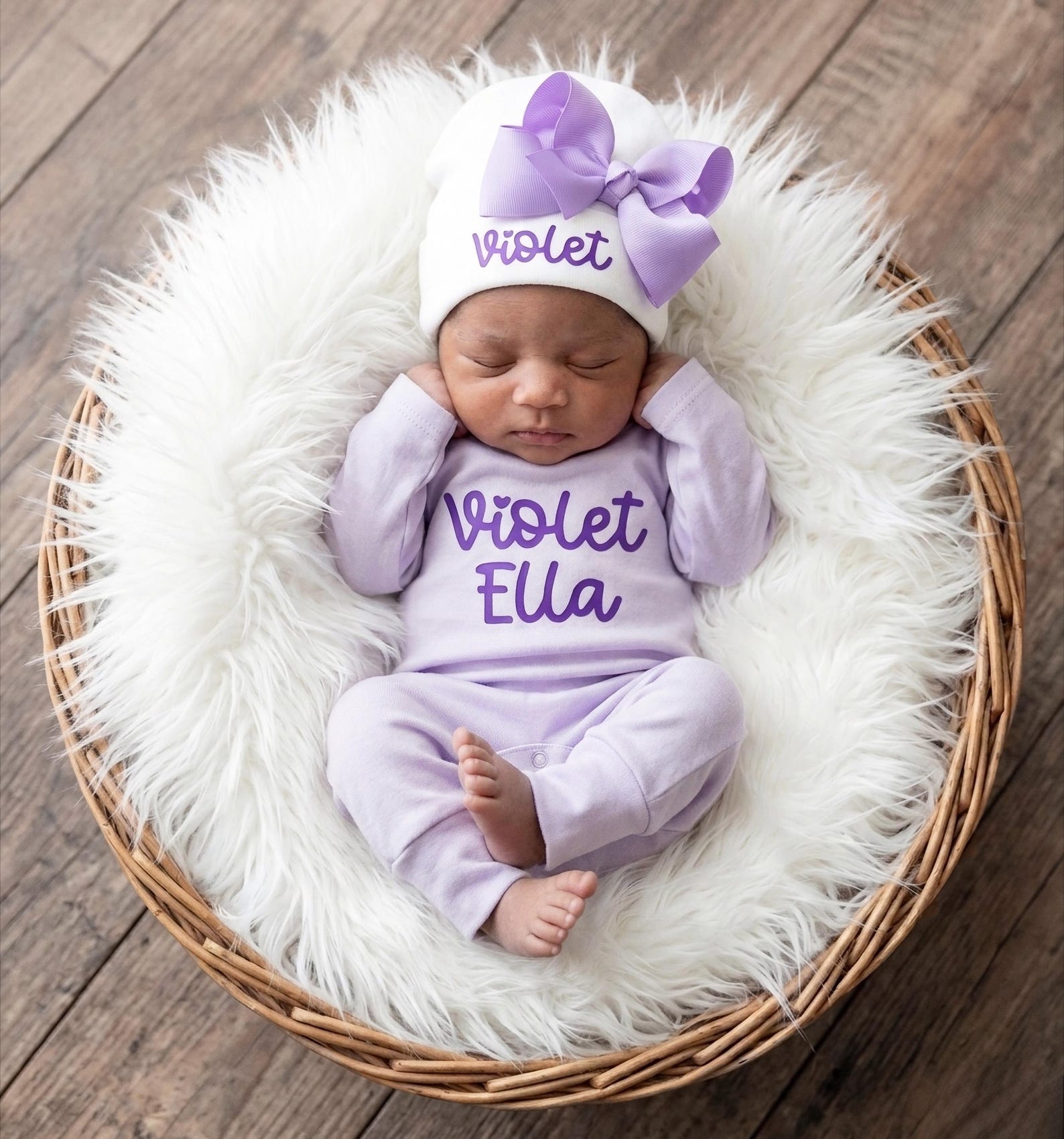Newborn Girl Coming Home Outfit, Personalized Romper and Pink Bow