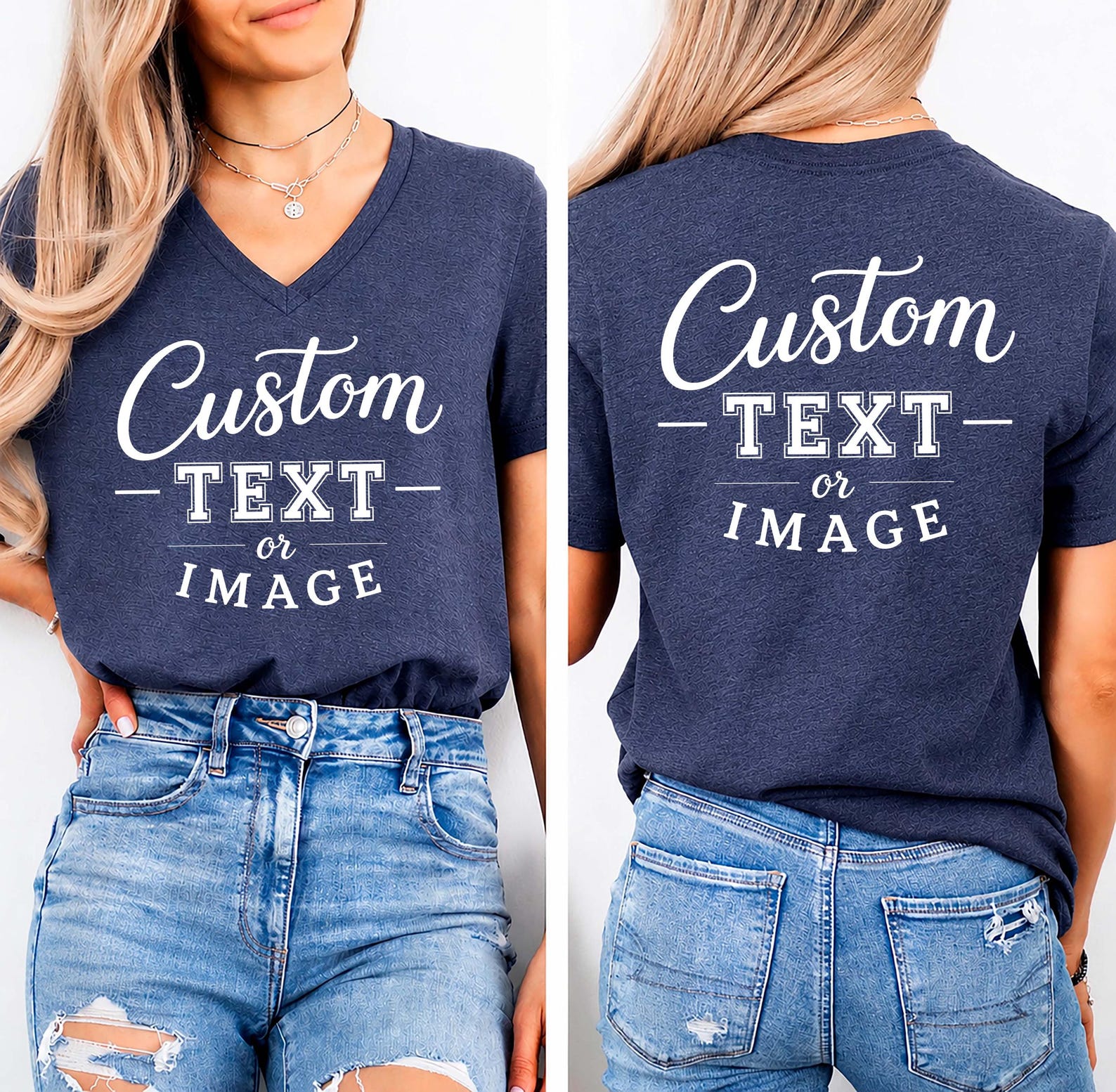 Front And Back Custom Text Vneck Shirt,Custom V-neck Tshirt,Inspired Tee,Custom Text,Front and Back Personalized V-neck Tee, Custom Logo Tee