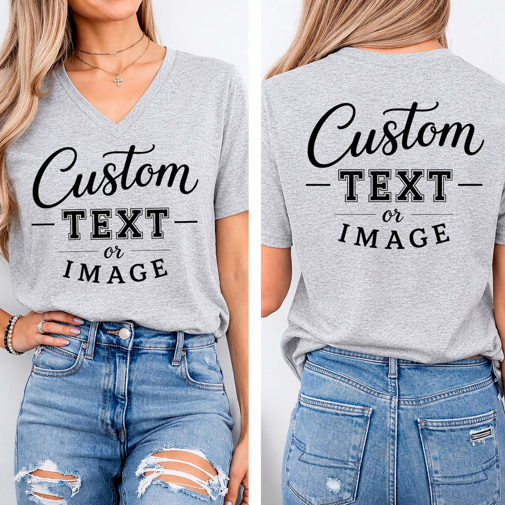 Front And Back Custom Text Vneck Shirt,Custom V-neck Tshirt,Inspired Tee,Custom Text,Front and Back Personalized V-neck Tee, Custom Logo Tee