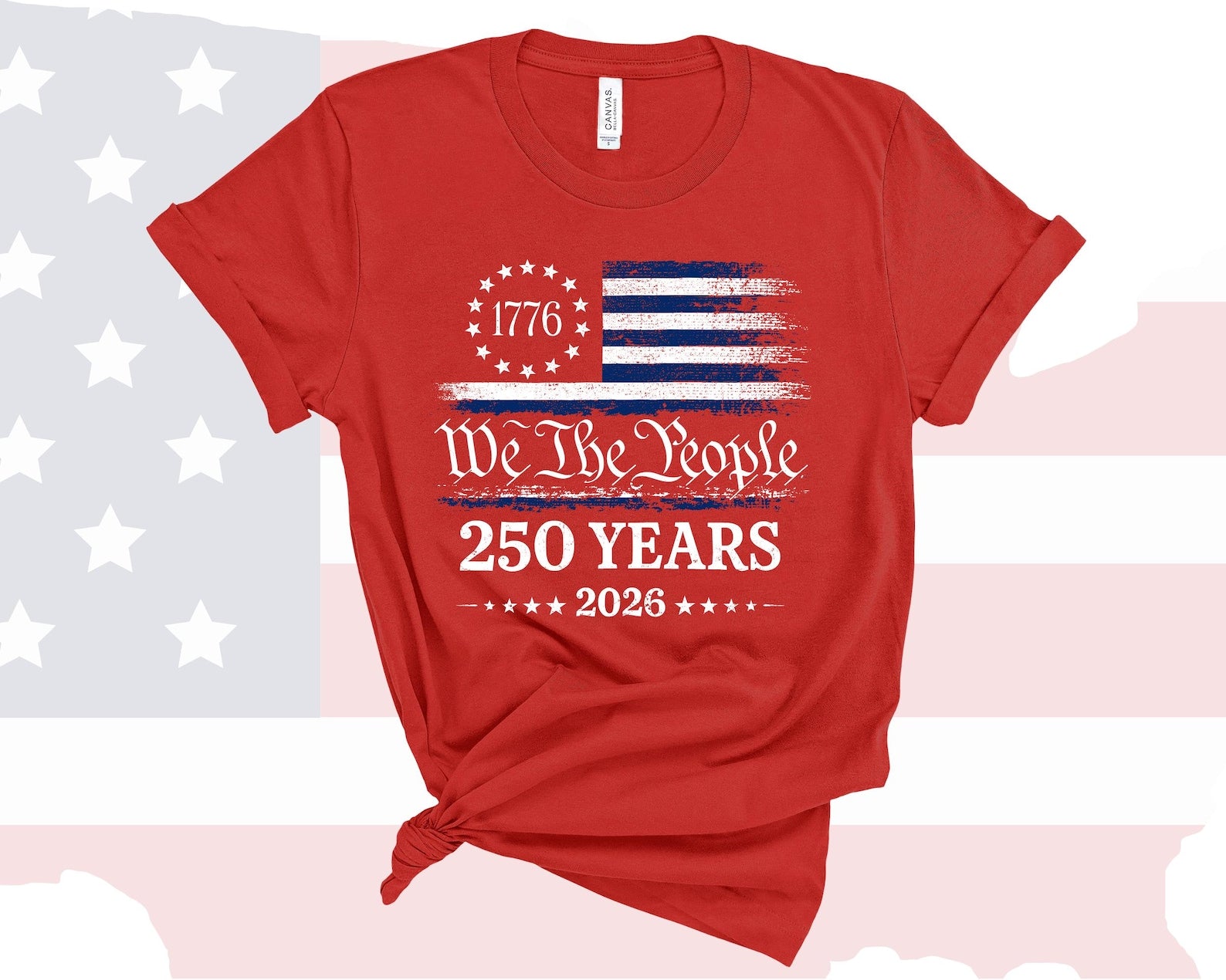 250th America Anniversary Shirt, US 250 Years T-shirt, Patriotic Tee with USA Flag, We The People Shirt, Retro Independence Day Women V-neck