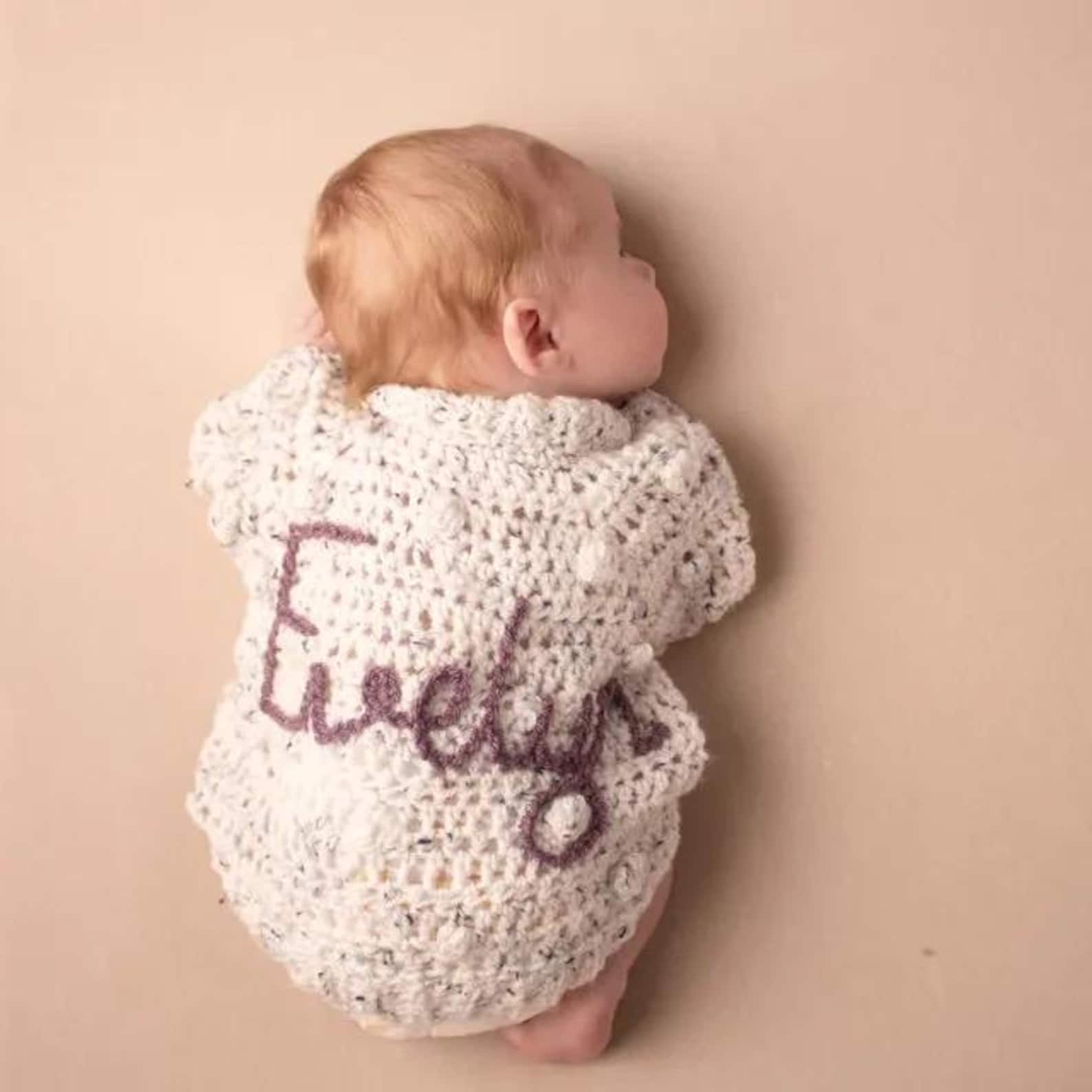 Personalised baby name cardigan handmade, new baby/first birthday gift, baby coming home outfit