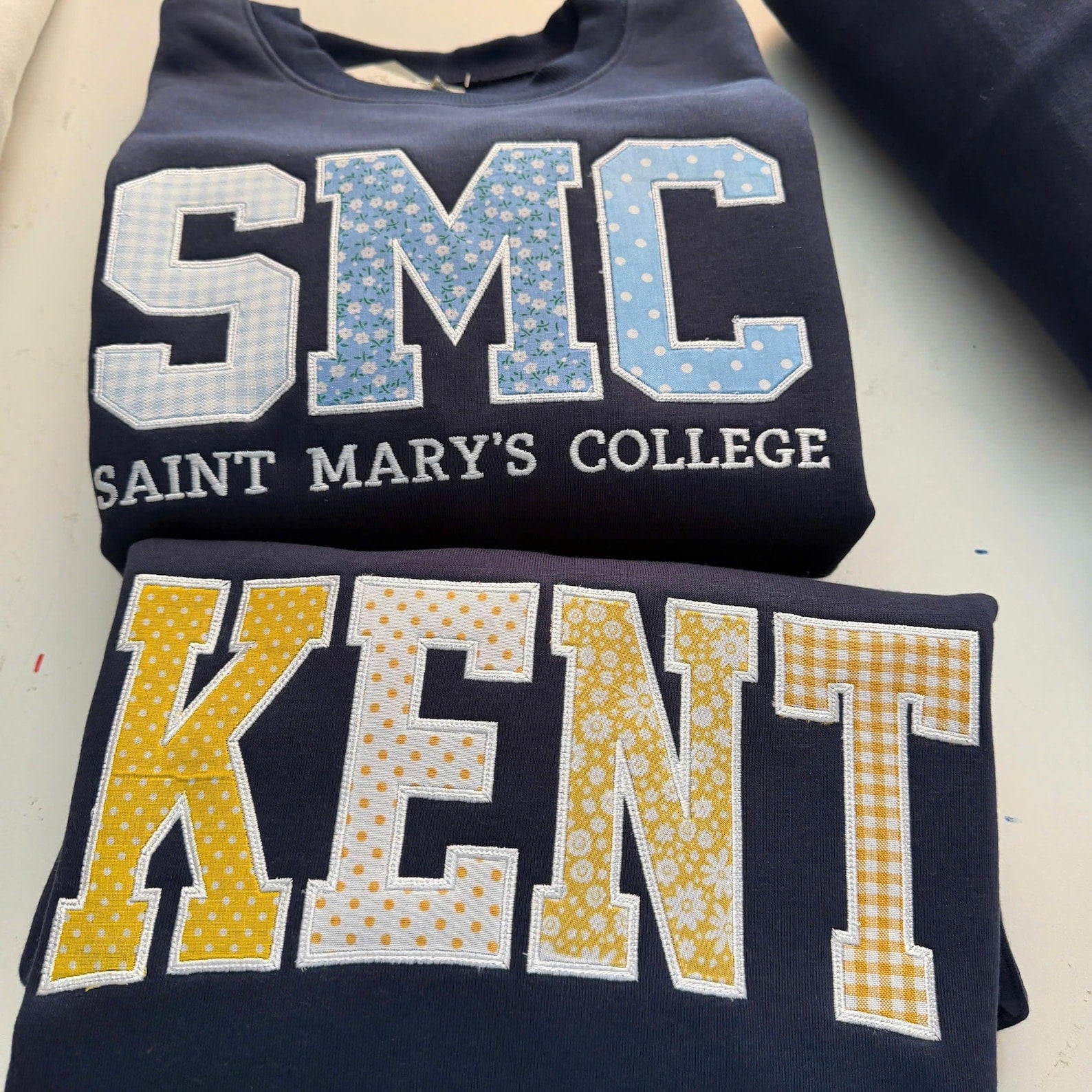Custom Patchwork Embroidered Sweatshirt, Personalized Varsity Applique Crewneck, Gingham Floral College Style Gift