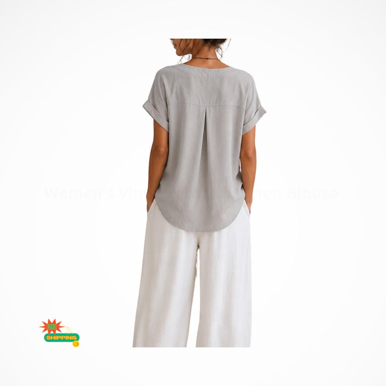Women's Vintage Cotton Linen Blouse | Casual Button Front Short Sleeve Oversized Summer Top