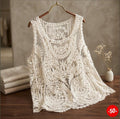 Boho Floral Lace Tank Top, Sheer Sleeveless Summer Beach Cover Up