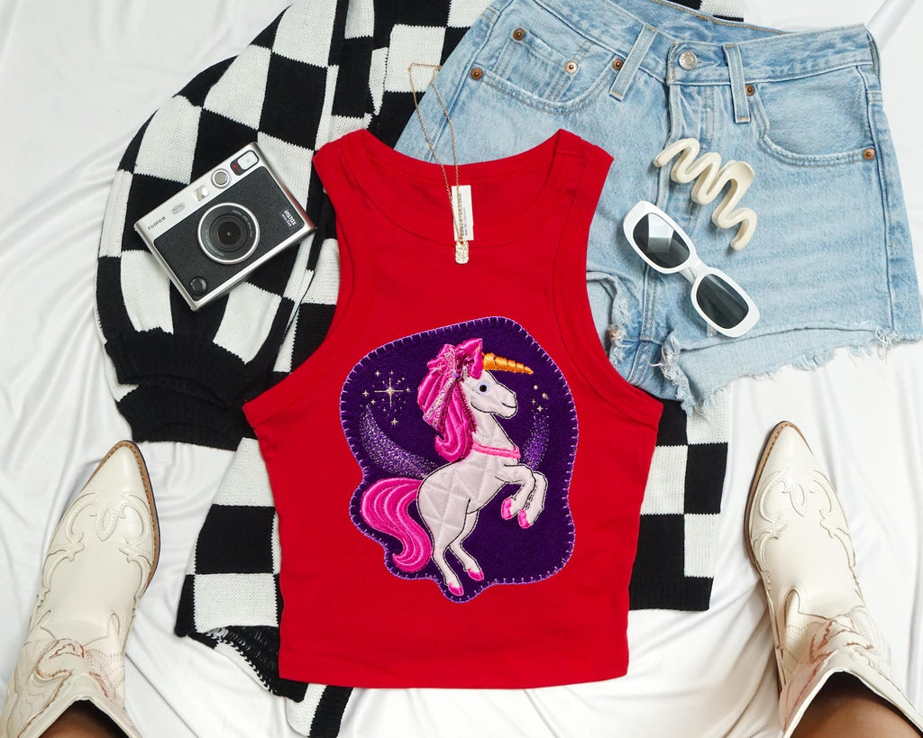 Inspired Y2K Picture Day Unicorn Racerback Tank Top, Adult Unisex