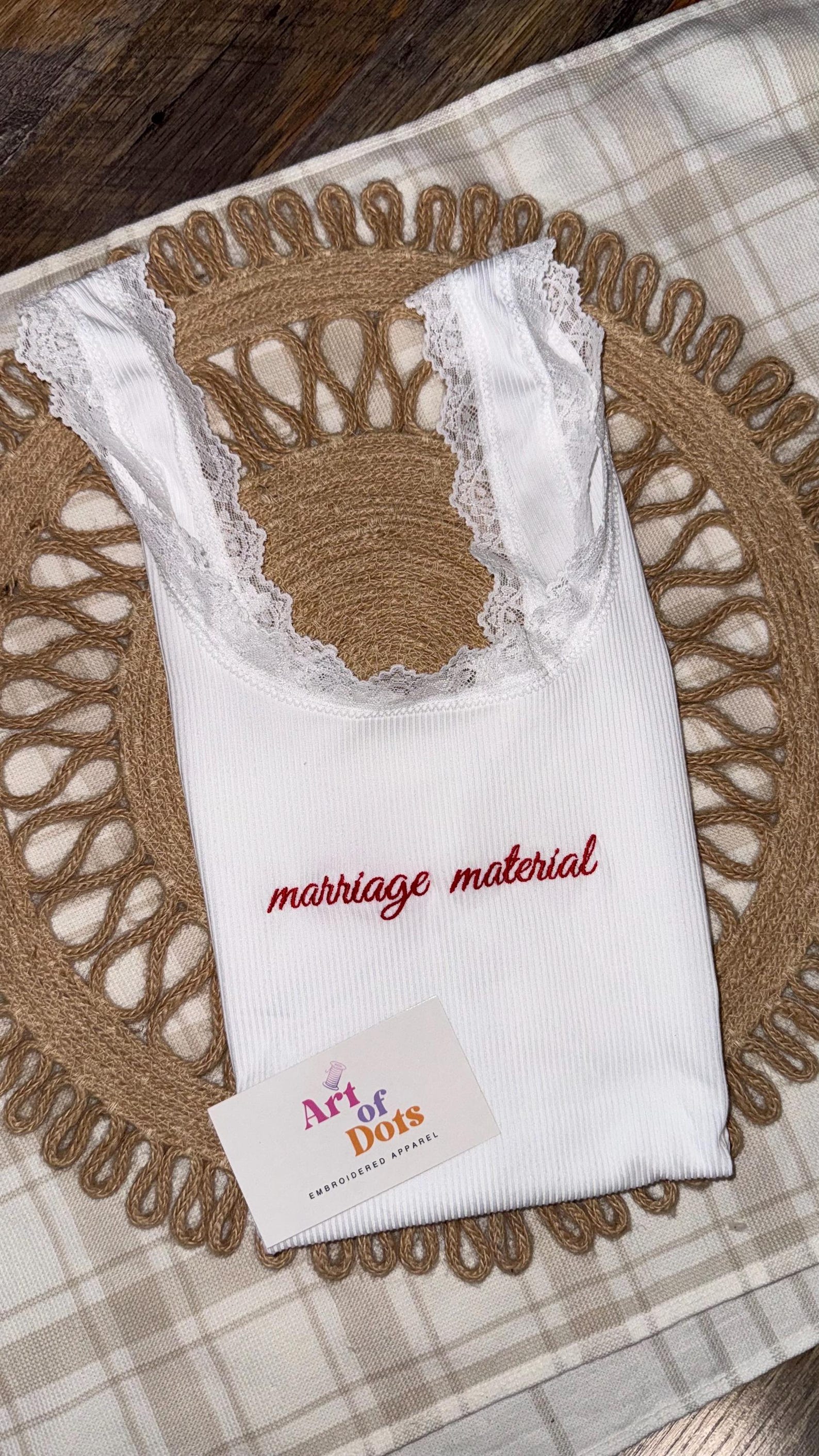 Personalized Embroidered Lace Tank Top, Custom Embroidery Modal Tank Bridal Shower Gift, Engagement Gift Bachelorette Party, New Mrs. Tank