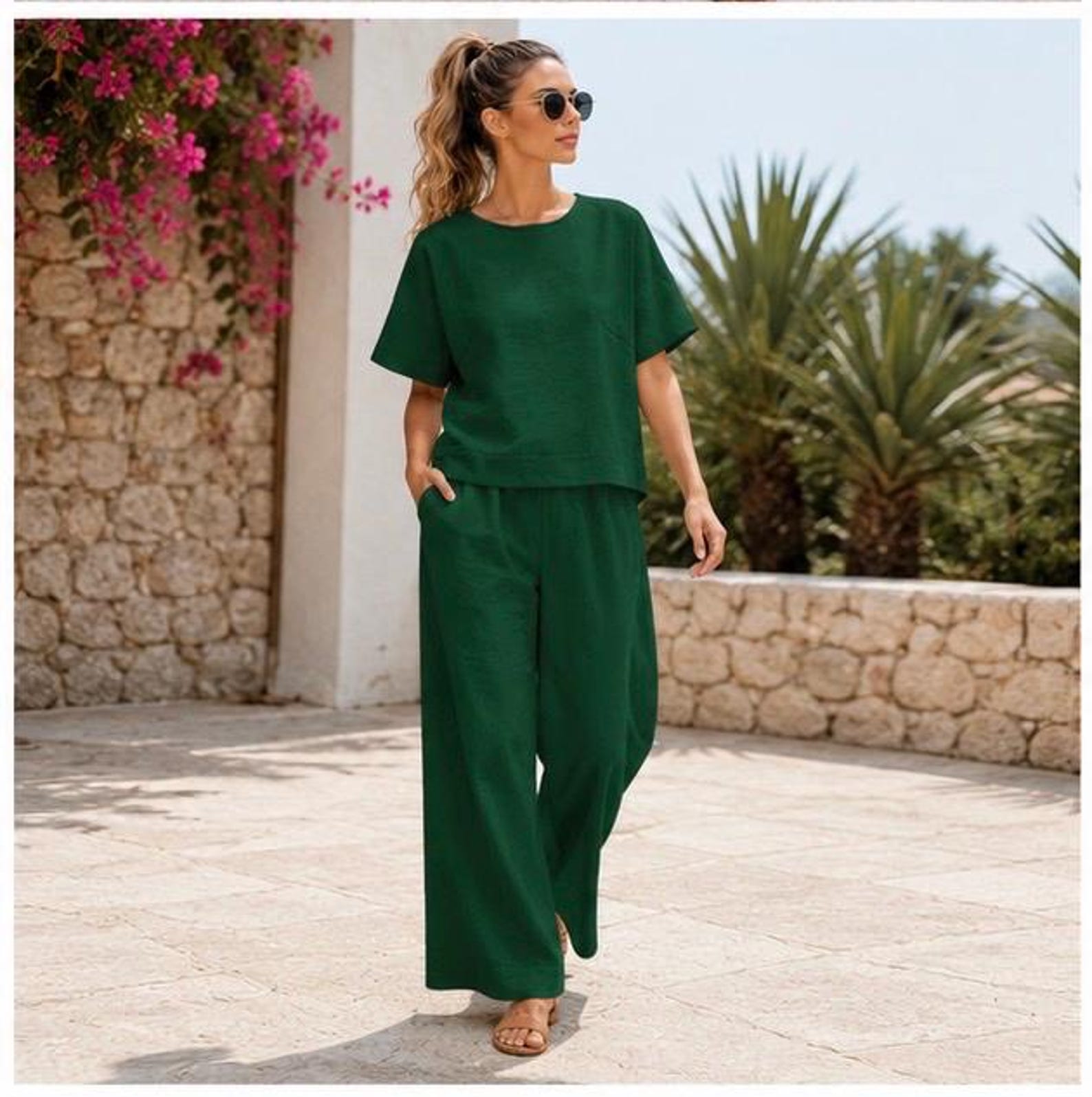 Linen Two Piece Set Women, Wide Leg Pants Set, Linen Lounge Set, Summer Outfit, Resort Wear, Matching Set, Boho Clothing