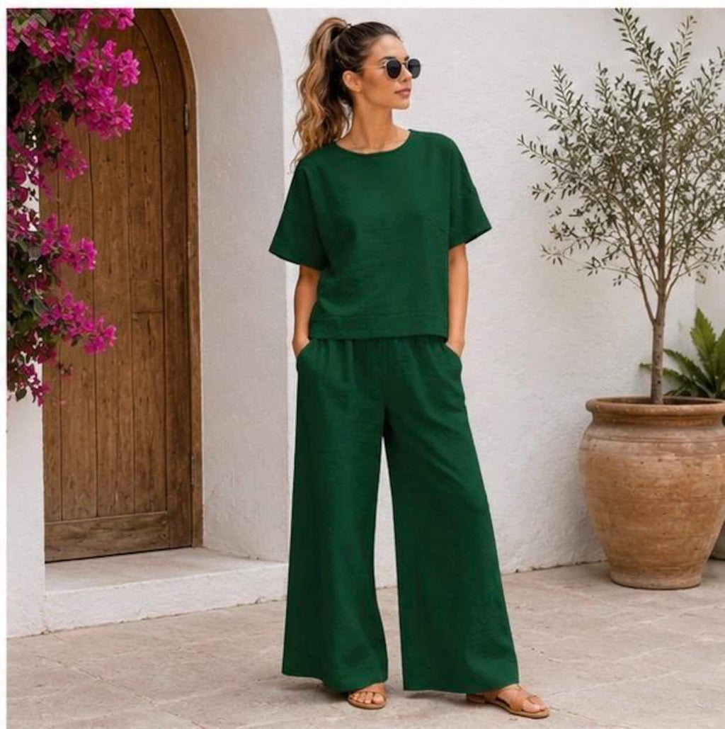 Linen Two Piece Set Women, Wide Leg Pants Set, Linen Lounge Set, Summer Outfit, Resort Wear, Matching Set, Boho Clothing