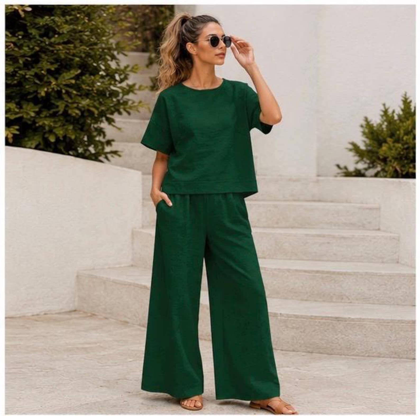 Linen Two Piece Set Women, Wide Leg Pants Set, Linen Lounge Set, Summer Outfit, Resort Wear, Matching Set, Boho Clothing