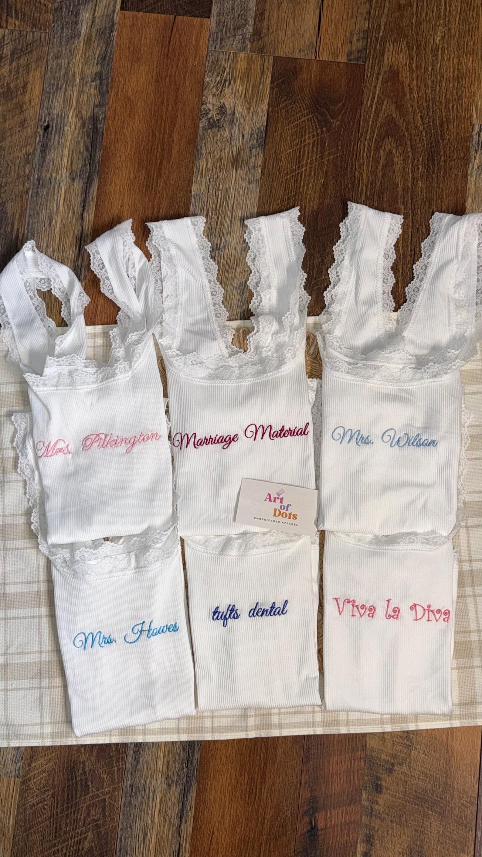 Personalized Embroidered Lace Tank Top, Custom Embroidery Modal Tank Bridal Shower Gift, Engagement Gift Bachelorette Party, New Mrs. Tank