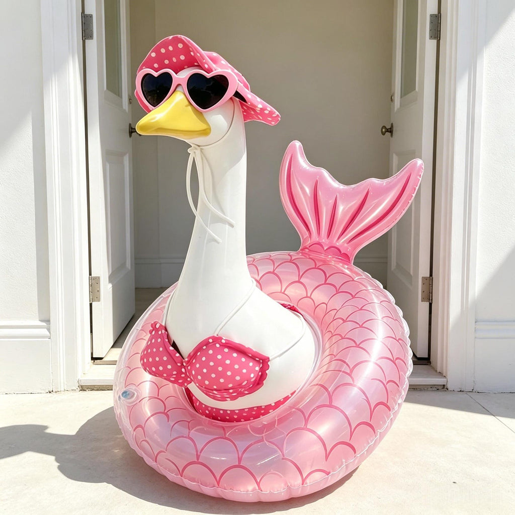 Pink Mermaid Pool Float Porch Goose Outfit | Funny Summer Garden Decor, Patio Yard Display Gift