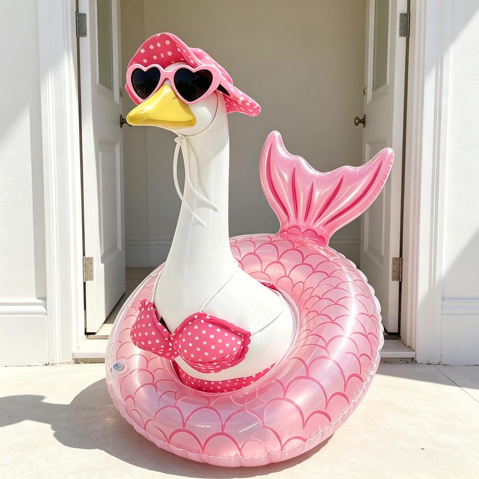 Pink Mermaid Pool Float Porch Goose Outfit | Funny Summer Garden Decor, Patio Yard Display Gift