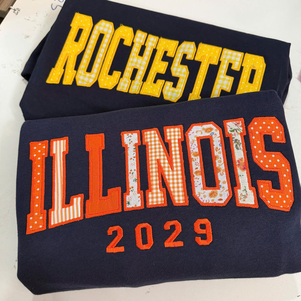 Custom College Applique Sweatshirt, Personalized School Team Crewneck, Patchwork Embroidered Varsity Sweatshirt Gift