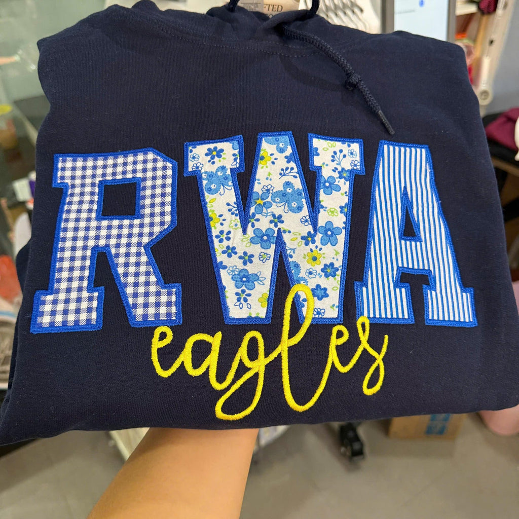 Custom College Applique Sweatshirt, Personalized School Team Crewneck, Patchwork Embroidered Varsity Sweatshirt Gift