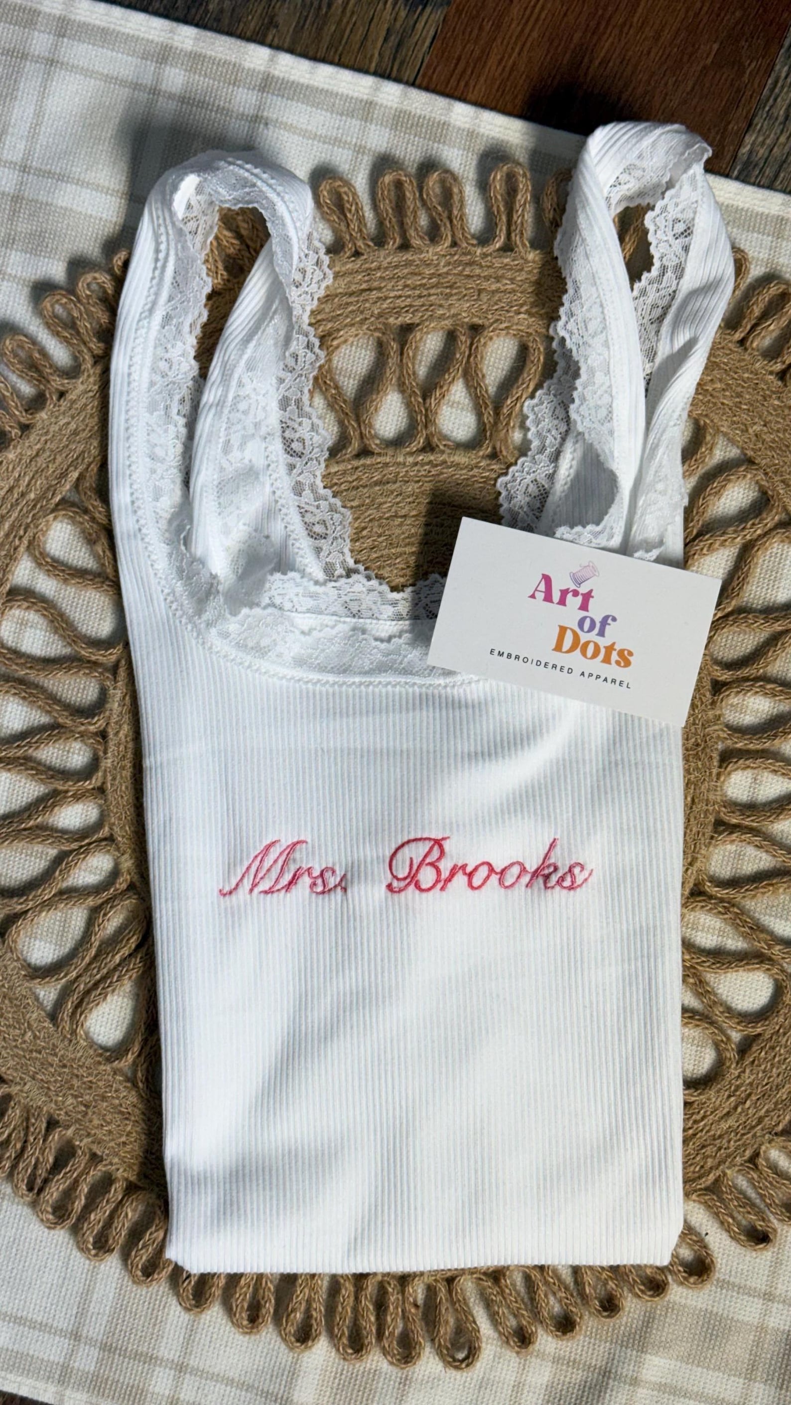 Personalized Embroidered Lace Tank Top, Custom Embroidery Modal Tank Bridal Shower Gift, Engagement Gift Bachelorette Party, New Mrs. Tank