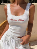 Personalized Embroidered Lace Tank Top, Custom Embroidery Modal Tank Bridal Shower Gift, Engagement Gift Bachelorette Party, New Mrs. Tank
