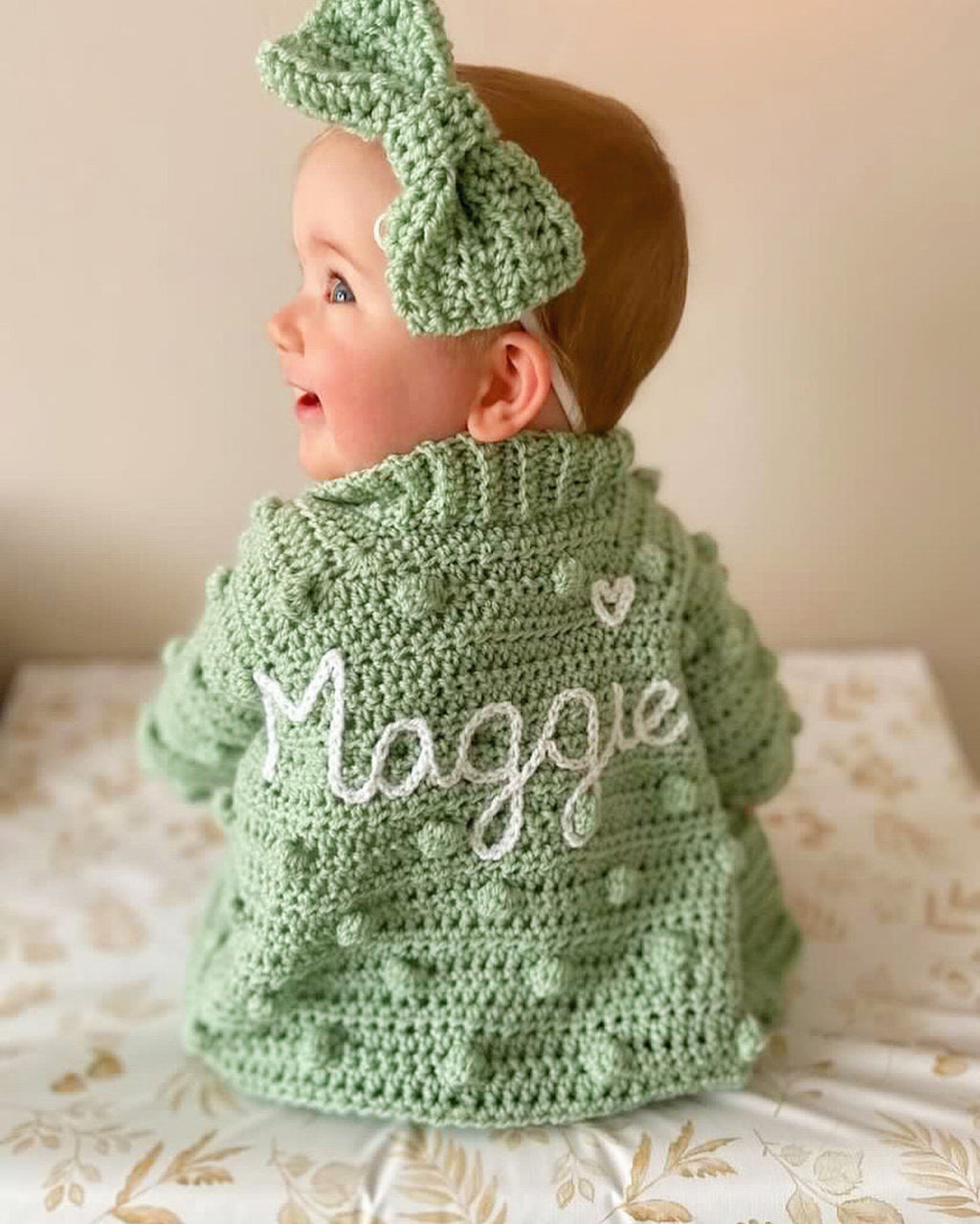 Personalised baby name cardigan handmade, new baby/first birthday gift, baby coming home outfit